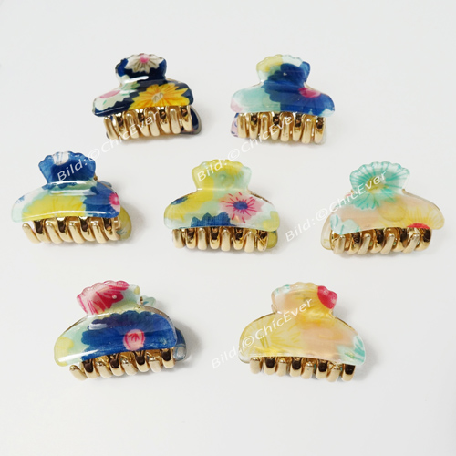 7x Haargreifer Acryl 3,8cm blau türkis gelb gold Haarspange Haarklammern 5237d - zum Schließen ins Bild klicken